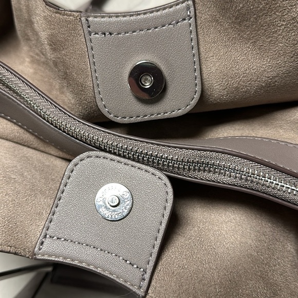 SONDRA ROBERTS Squared Gray Vegan Leather Double Handle Large Hobo Shoulder Bag - Picture 9 of 11